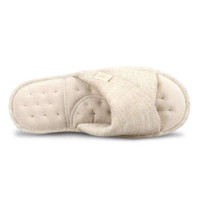Isotoner® Ladies Linen Twist Open Toe Slipper Stone Extra Image 4